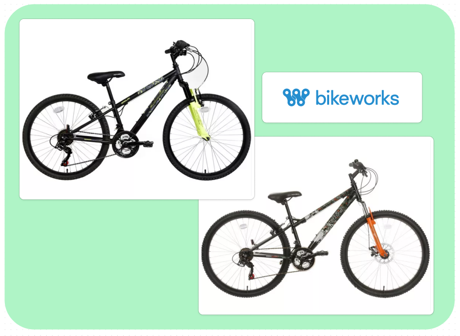 Two mountain bikes with the logo for Bikeworks